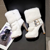 Rhinestone High Heeled Short Boots