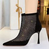 Rhinestone Splicing Mesh Design Women's Ankle Boots