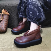 Round Toe Thick Sole Leather Casual Platform Women's Shoes