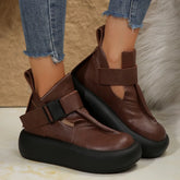 Round Toe Thick Sole Leather Retro Flat Platform Shoes