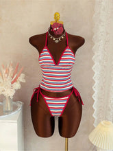 S - XL Striped V Neck Tankini Halter Bikini Two-pieces Bikini Set