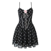French Retro Romantic Sweet Sexy Slim Fit Polka Dot Flower Sling Dresses