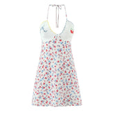 Sexy Backless Floral Print Halter Mini Dresses
