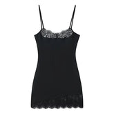 Spaghetti Straps Lace Patchwork Black Mini Sexy Dresses