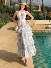 Sweet Printed Hanging Neck Dresses