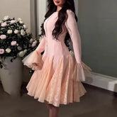 Elegant O-neck Flared Sleeve Guest Dresses