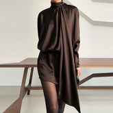 Ribbon Stand Collar Elegant Dresses Retro Satin Solid Color Banquet Dresses