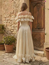 Elegant Slash Neck Lotus Flounced Edge Pleated Waist Dresses