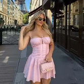 Low Waist Fit And Flare Sling Mini Dresses Wood Ears Summer Sexy Dresses