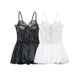 Sexy Black White Lace Patchwork Sling Corset Style Mini Dresses