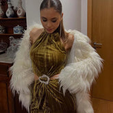 Gold Crushed Velvet Halter Maxi Dresses