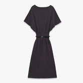 Dark Gray With Belt Knit Long Dresses For Short Sleeve Elastic Waist Elegant Casual Dresses