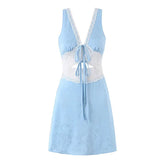 Summer Blue Lace Trim Cutout Mini Dresses