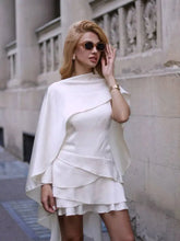 Temperament Satin Shawl Hanging Neck Layered Ruffle Edge Slim Fit Short Dresses