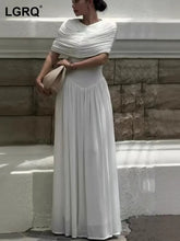 Socialite Style Floor Length V Neck Wrinkles Boat Neck Solid Color Knitting Fitted Dresses Model