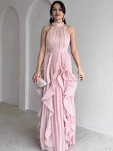 Elegant Waist-Cinching Ruffle Hem Long Sleeveless Dresses