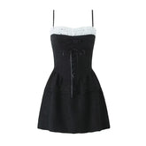 Sexy Elegant Lace Trim Bow Bandage Spaghetti Strap Mini Dresses