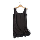 Lace Trim Brown Short Tank Dresses