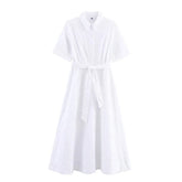 Hollow Out Embroidery White Shirt Dresses