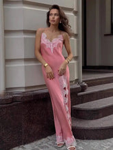 Temperament V-neck Sleeveless Lace Patchwork Slit Dresses