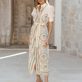 Lapel Short Sleeved Beach Dresses