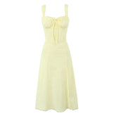 Summer Lace Patchwork Front Slit Bandage Back Sling Sexy Elegant Party Dresses