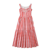 Floral Embroidery Red Plaid Dresses