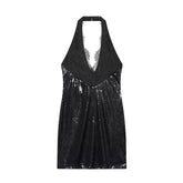 Black Halter Neck Shinny Sequin Mini Bodycon Dresses