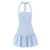 Blue Pink Sexy Backless Halter Mini Princess Dresses