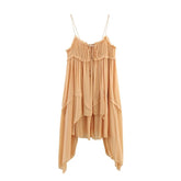 Front Lace Up Thin Straps Asymmetric Ruffles Dresses Sexy Summer Short Vacation Dresses