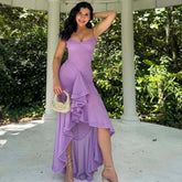 Sexy Elegant Sling Irregular Ruffles Hem Pleated Mermaid Dresses
