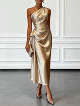 Slanted Neck Draped Summer Long Dresses