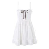 Sexy Sling Floral Embroidery White Mini Dresses