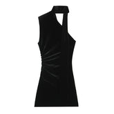 Elegant Black Short Velvet scarf Dresses