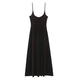 Brown Sexy Sling Long Velvet Dresses