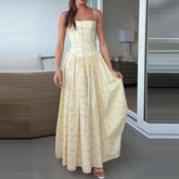Sexy Backless High Waist Long Dresses Floral Print Camisole Summer Dresses