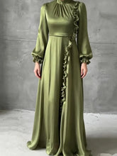 Temperament Lantern Sleeve Fungus Edge Patchwork Dresses