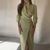 Lady Temperament Lapel High Waist Dresses