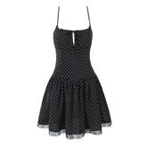 Lace Spliced Polka Dot Sexy Sling Mini Dresses