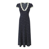 Navy Blue Polka Dot Long Dresses