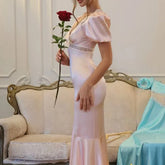 Pleated Split Design Elegant Dresses Lace High Waisted Slim Fit Long Dresses