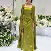 Sexy Backless Lace Up Bridesmaid Dresses Casual Square Neck Slim Fit Evening Gown Elegant Shawl Sleeves Solid Color Robe Dress