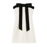 Contrast Bow Strapless Dresses