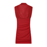 High-Neck Sleeveless Ruched Sheer Red Mini Dresses
