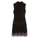 Sexy Lace Trim Velvet Dresses