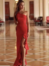 Temperament Slant Neck Sleeveless Ruffle Edge Slit Dresses