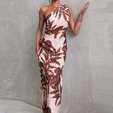 Slanted Neck High Waist Slim Fit Office Dresses