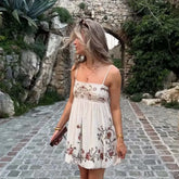 Floral Embroidery Sexy Spaghetti Straps Short Dresses
