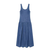 Blue Denim Sleeveless Midi Dresses