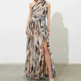 Casual High Waist Pleated Split Long Dresses
